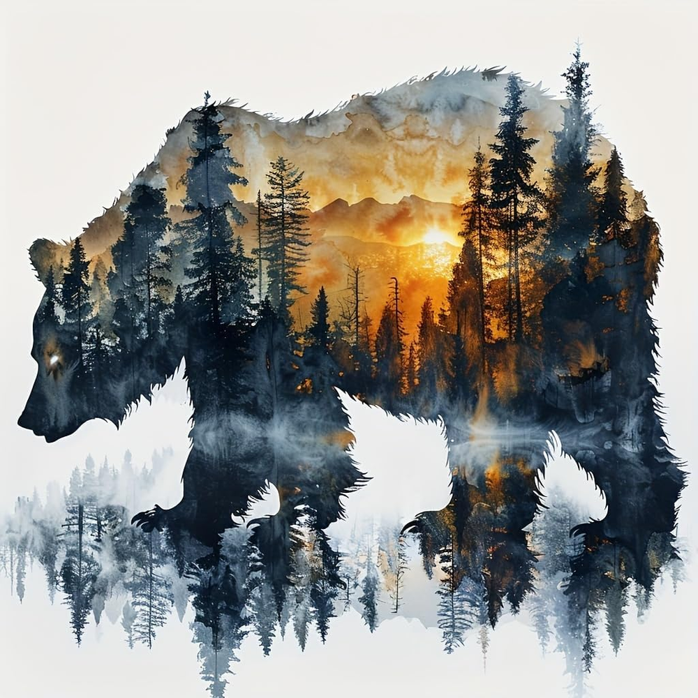 Forest Bear Diamond Art Kits for Adults,Diy 5D Diamond Painting Kits for Beginne
