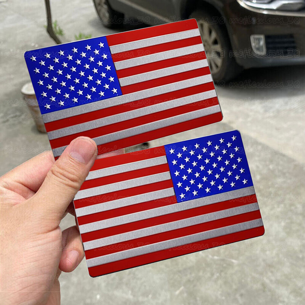 2PCS Metal U.S. American Flag Sticker Car Body Emblem Sticker Decal Accessories