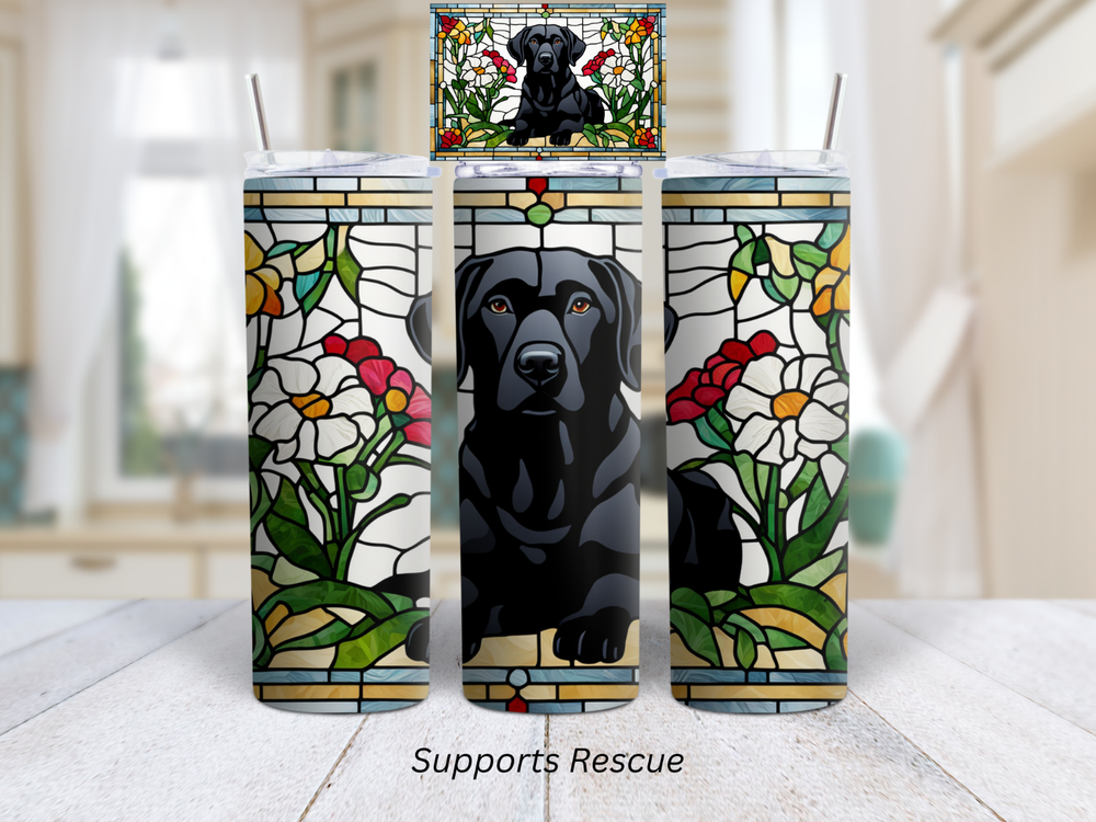 Stained Glass Black Labrador Dog Vibrant 20 oz Stainless Steel Insulated Tumbler