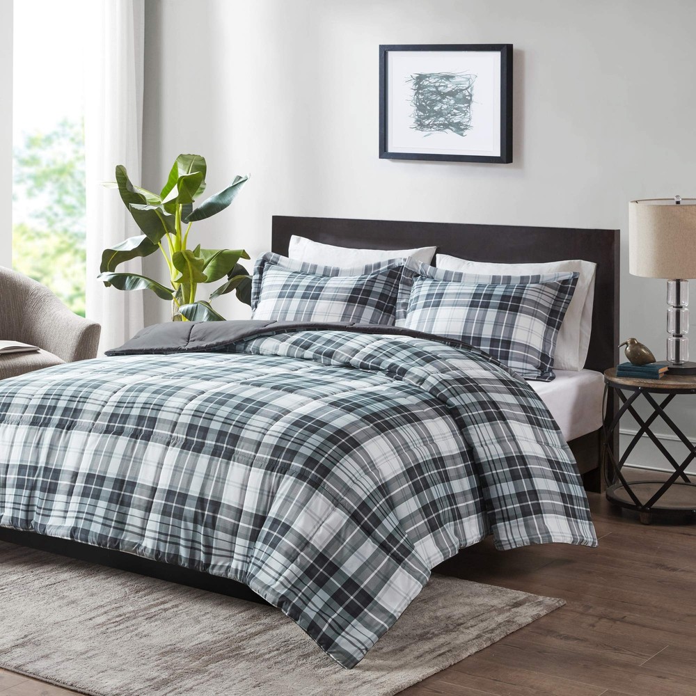 Essentials Parkston Plaid Comforter, Matching Sham, 3M Scotchguard Stain Rele...