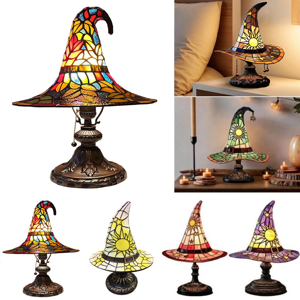 Stained 3D Witch Hat Lamp Resin Creative Retro Led Night Light Desk Lamp