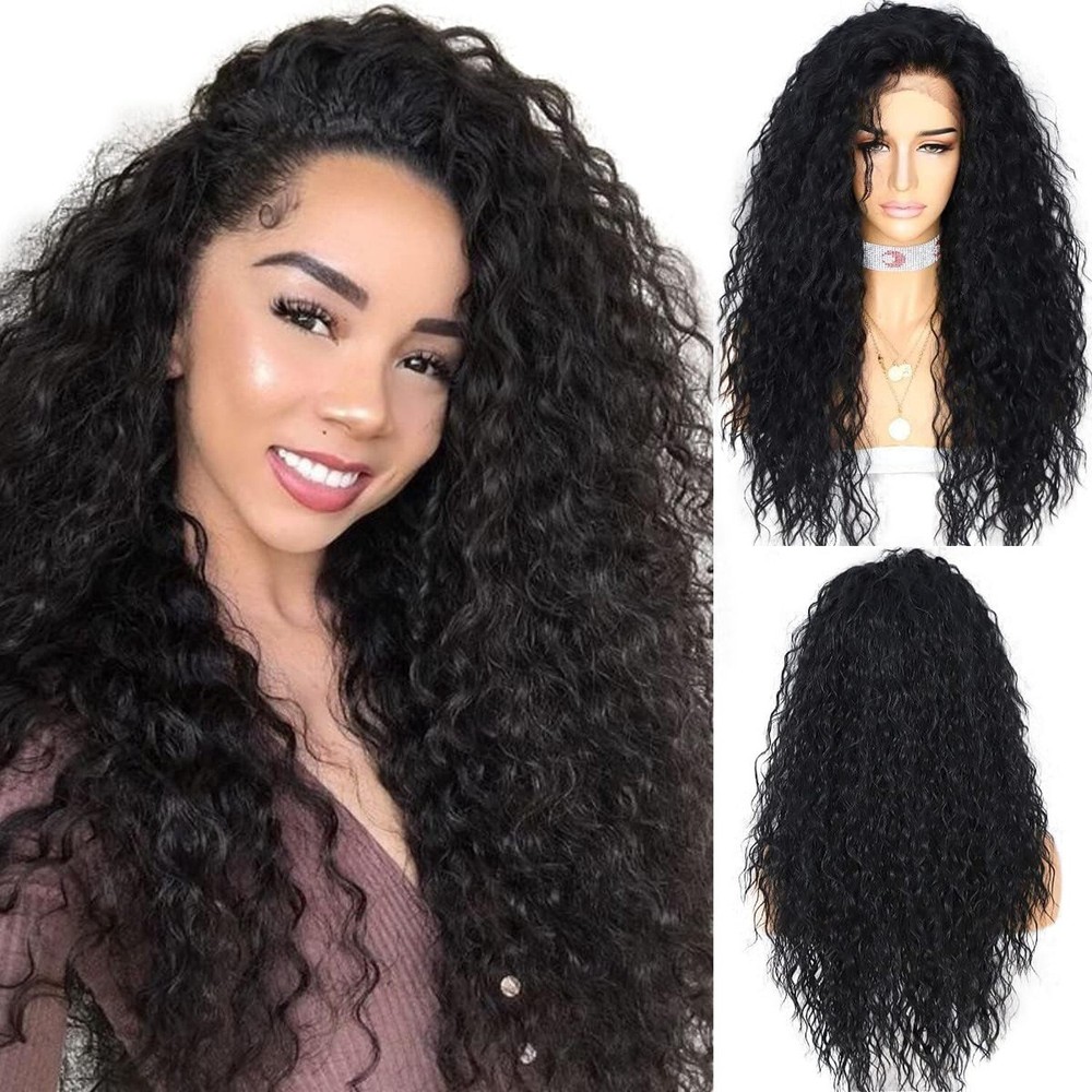 SAPPHIREWIGS Glueless Curly Lace Front Wig for Black Women Long Black Human Hair