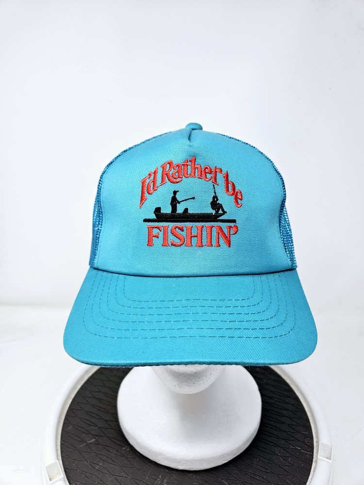 Vintage I'd Rather Be Fishing Snapback Trucker Hat Men's Black Used Condition