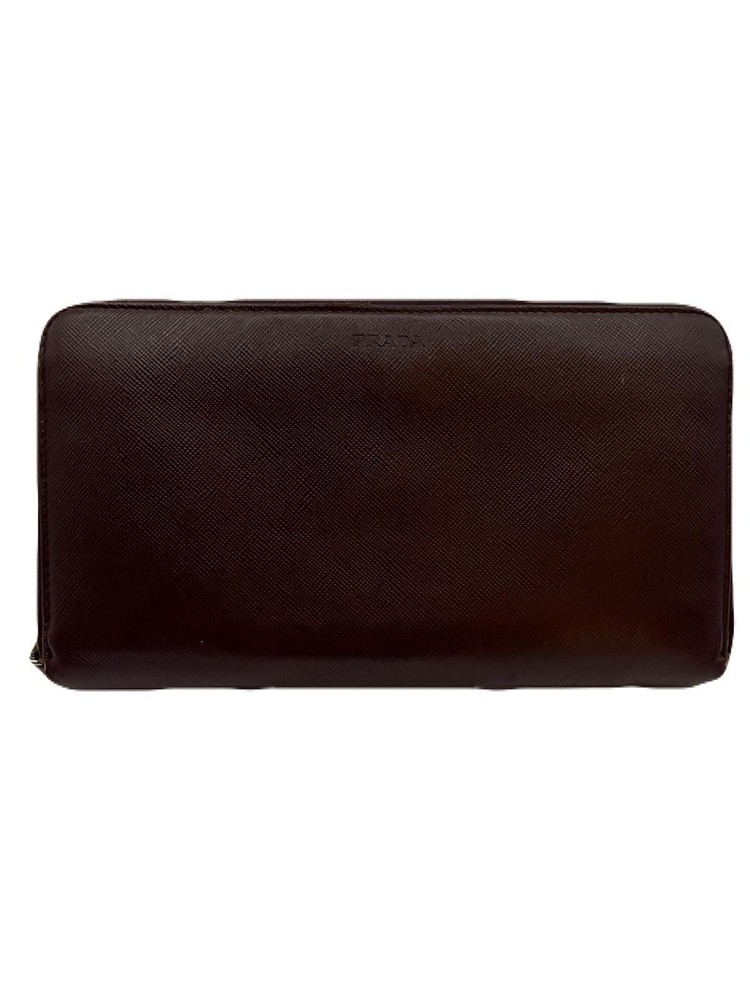 Prada Round Zip Long Leather Wallet in Red Preowned E0731-17