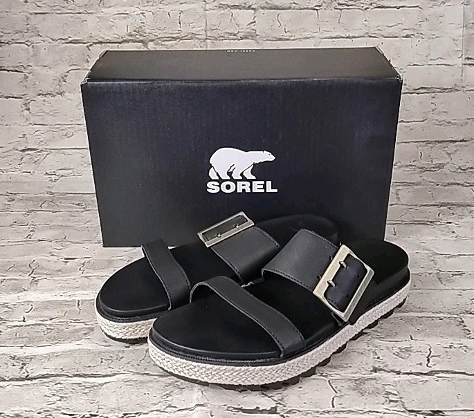 Sorel Womens Roaming Buckle Slide Jute Sandal Size 8.5 Black New In Box