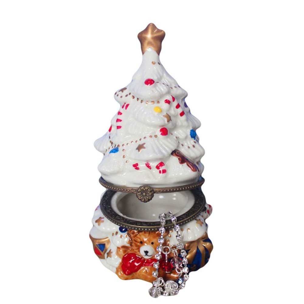 Ceramic Christmas Tree Jewelry Box Creative Xmas Ornament Trinket Treasure Storage