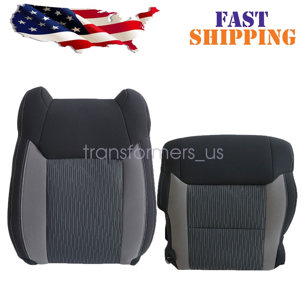 For 2014-2021 Toyota Tundra - Passenger Bottom & Top Cloth Seat Cover Black/Gray
