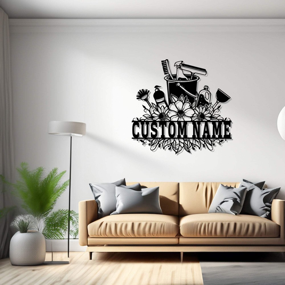 Custom Cleaning Tool Frame Metal Wall Art V2 Personalized Cleaner Name Sign Deco