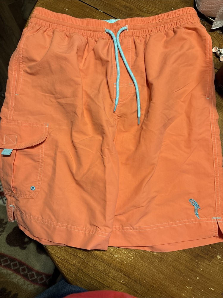 Caribbean Swimwear Swim Trunks Mens Orange Lined Pocket Bathing Suit Medium