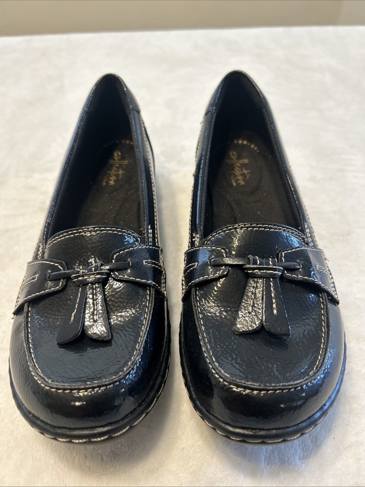 Clarks Collection Women’s 7M Cushion Ashland Bubble Black Patent Leather Loafers