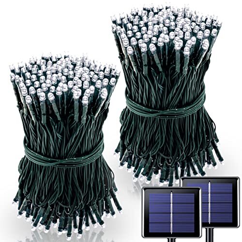 2 Pack Total 400 LED Solar Christmas Lights, 75.5 Ft 8 Modes 200LED*2 White
