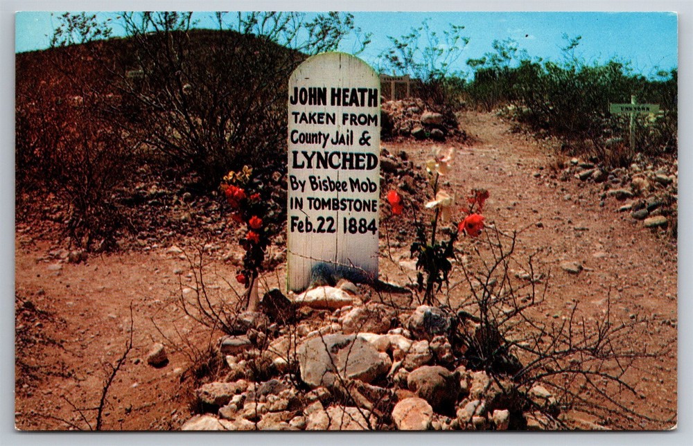 John Heath Lynched By Bisbee Mob 1884 Boothill Grave Tombstone AZ Postcard R26