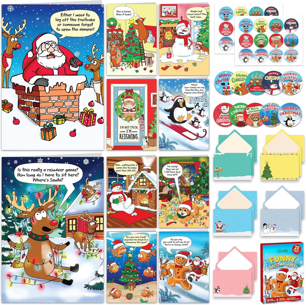 20pcs Santa Claus Funny Christmas Xmas Holiday Greeting Card Cards W/ Envelopes