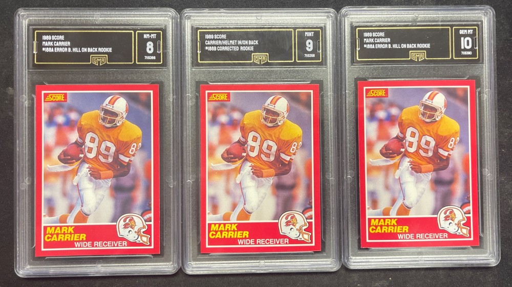 1989 Score #188 Mark Carrier RC Lot GMA 10 8 9 ERROR & Corrected