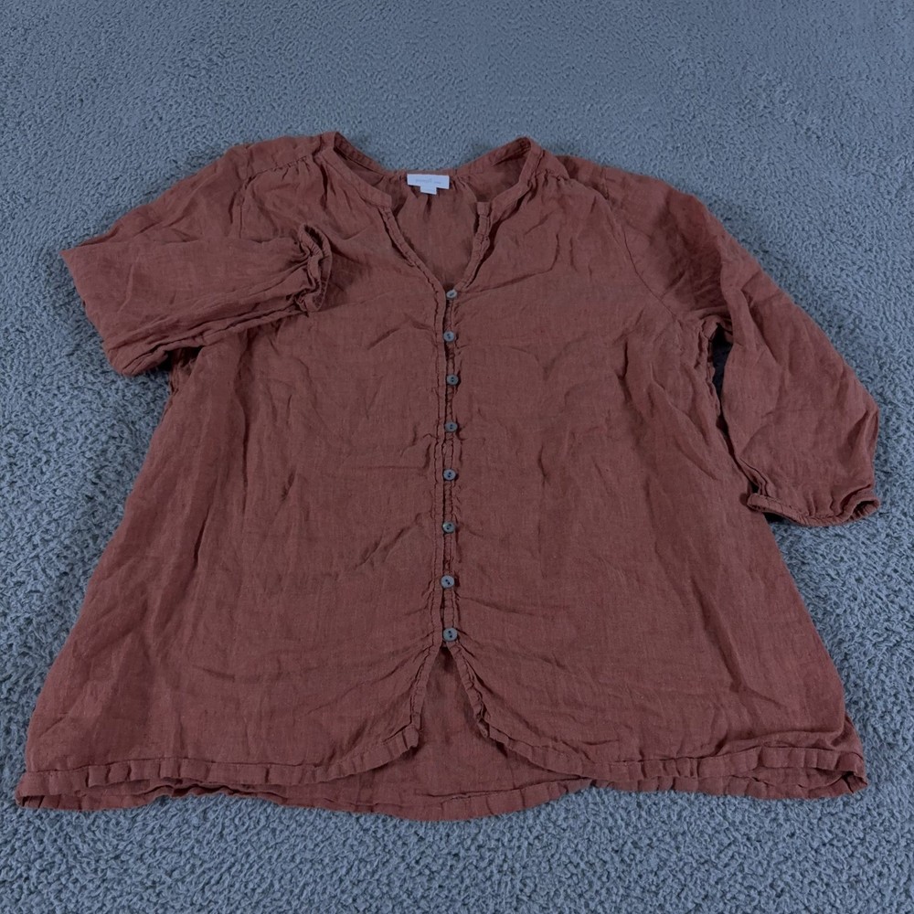 Pure J Jill Top Womens Large Orange Tunic Linen Button Long Sleeve Coastal Beach