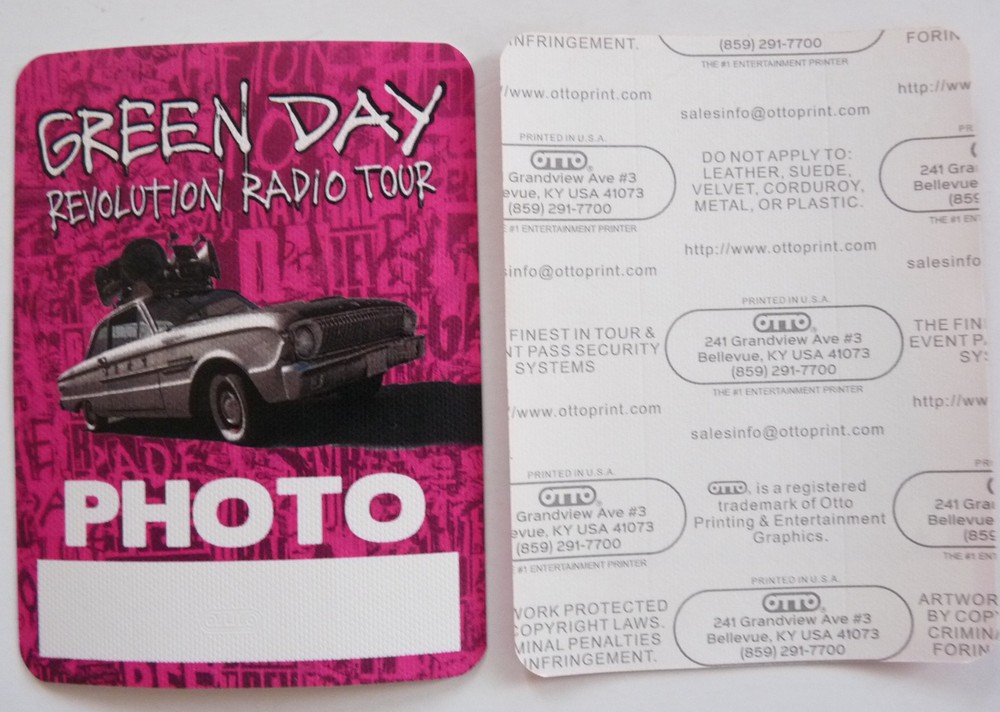 Green Day Revolution Radio Tour Concert Pink Photo Backstage Pass D4