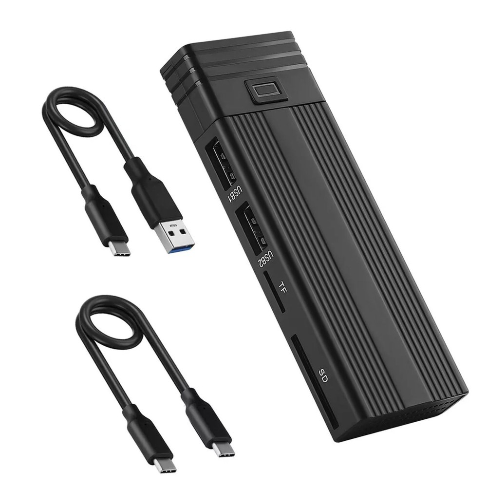 10Gbps Mobile SSD Enclosure with USB Hub in Sleek Black