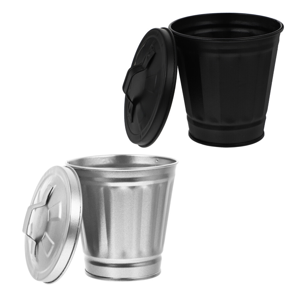 2 PCS Mini Garbage Can Desktop Trash Trashcan with Lid Office