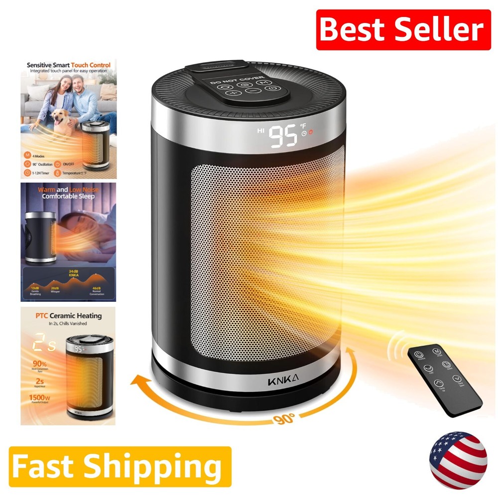 Portable Electric Heater with Thermostat 90° Oscillation 4 Modes 12H Timer for Home Office