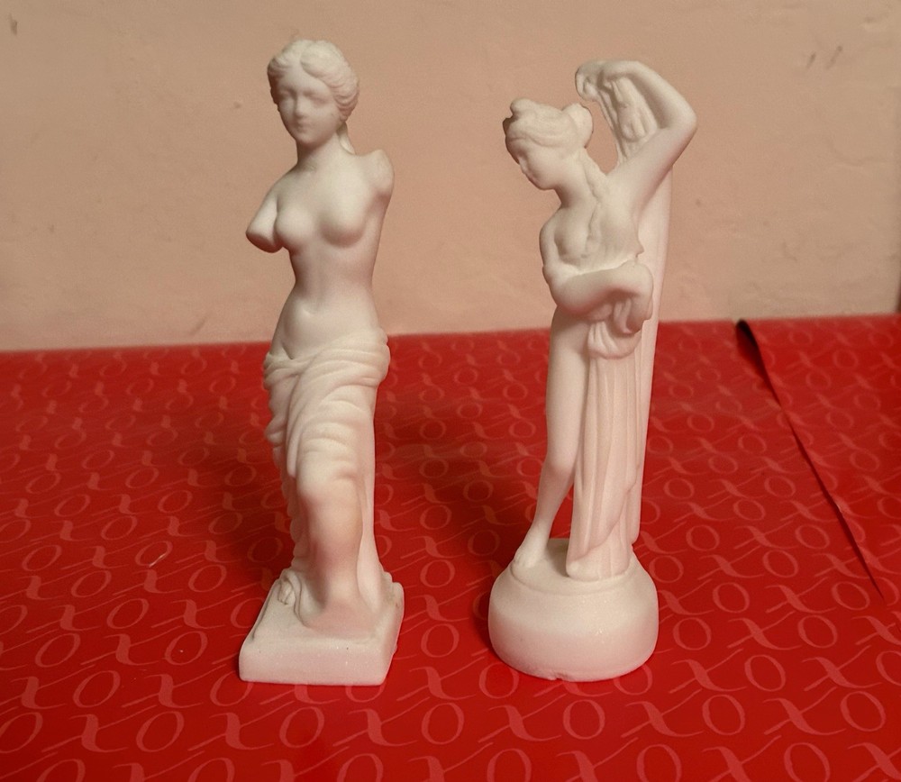 Vintage Alabaster Aphrodite Venus De Milo and Koph Greek Goddess Statues