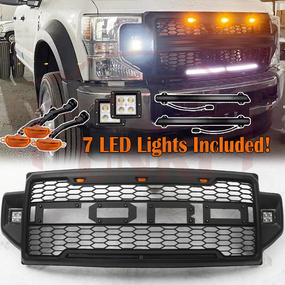 Front Grill For 2020-2022 Ford F250 F350 Super Duty Raptor Style  Grille w/7 LED