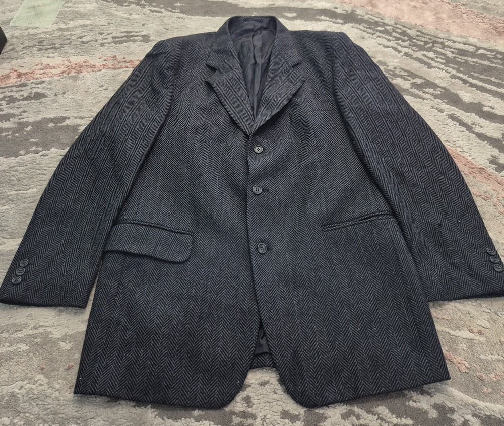 Vintage 90s Crombie Pure Wool Herringbone Suit Blazer Jacket Size 42