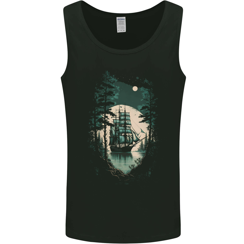 A Sailing Ship in the Moonlight Sailor Mens Vest Tank Top