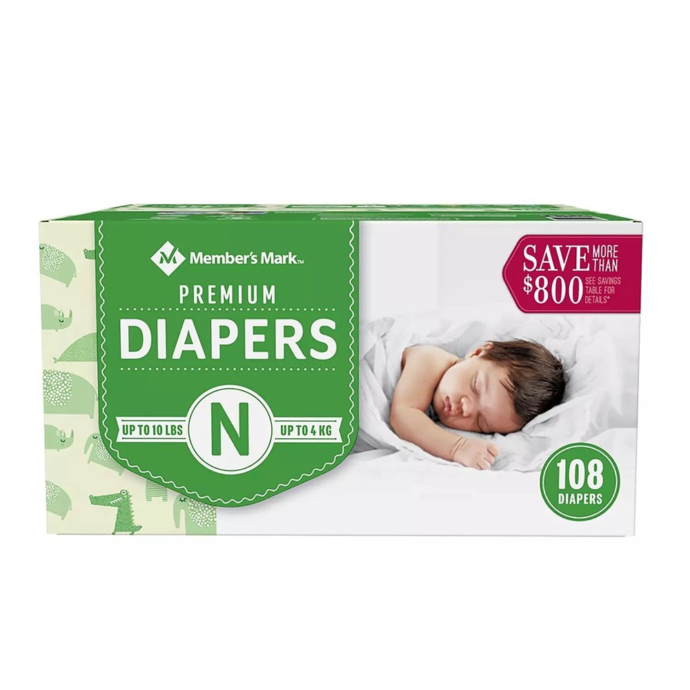 Members Mark Premium Newborn Diapers Size 1 (10 lb) 108 Count