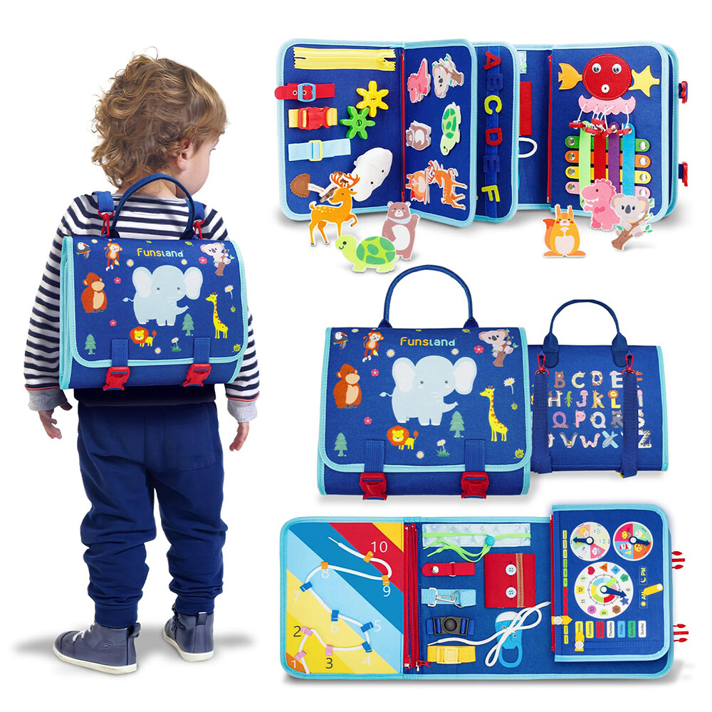 Montessori Toddler Busy Board with 8 Sensory Activity Pages for Kids