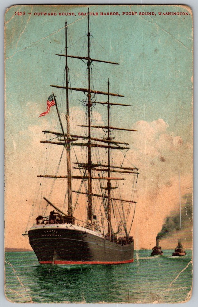 Antique Postcard Outward Bound Ship Seattle, WA 1910s