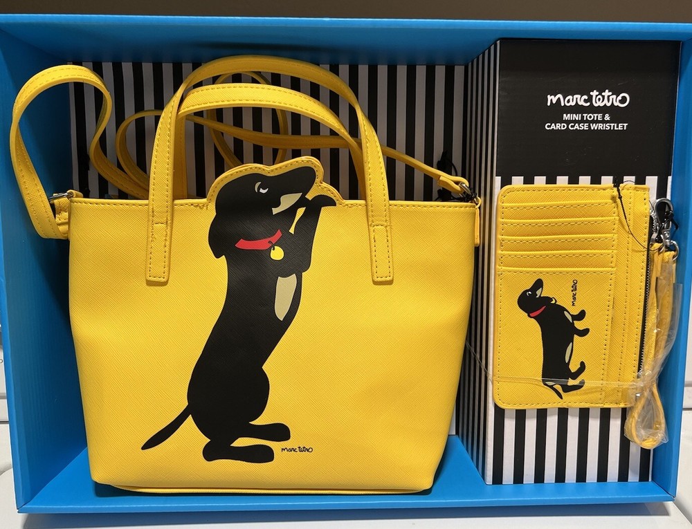 Marc Tetro Dachshund Tote Crossbody Bag with Wristlet Wallet New