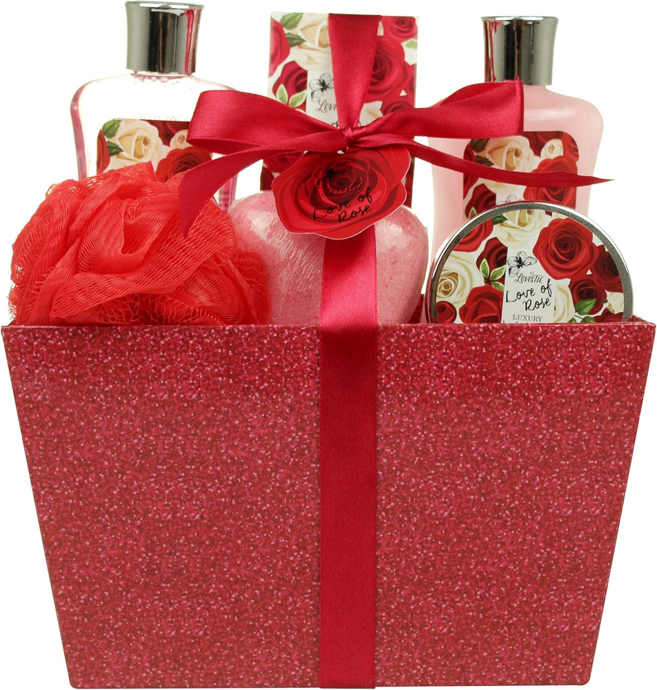 Valentines Day Spa Gift Basket for Her with Bath and Body Essentials-image
