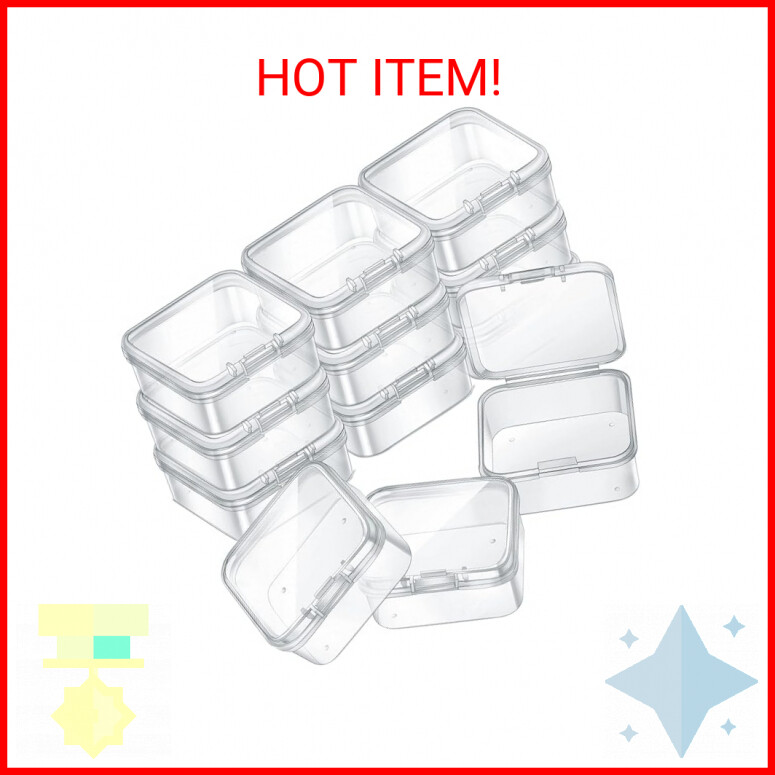 SATINIOR 12 Pack Clear Plastic Beads Storage Containers Box with Hinged Lid for