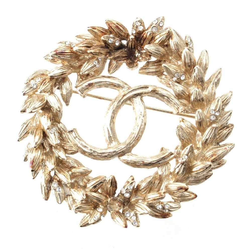 Chanel Vintage 10P Coco Mark Rhinestone Wreath Brooch 584840