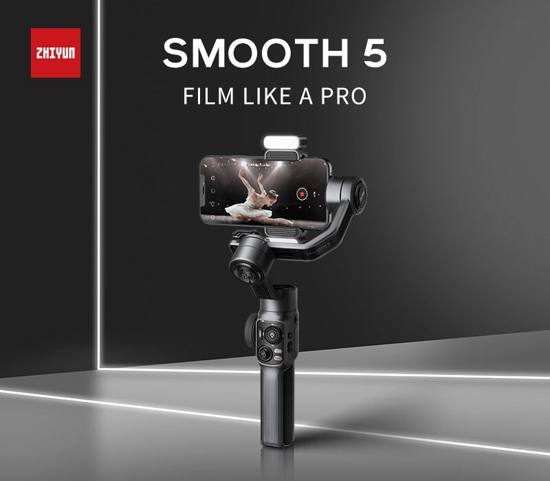 Zhiyun Smooth 5 Phone Gimbal, 3-Axis Handheld Smartphone Stabilizer Grip Tripod