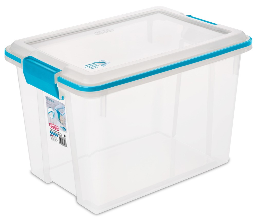 20 Qt Clear Storage Box with Blue Latches and Transparent Lid