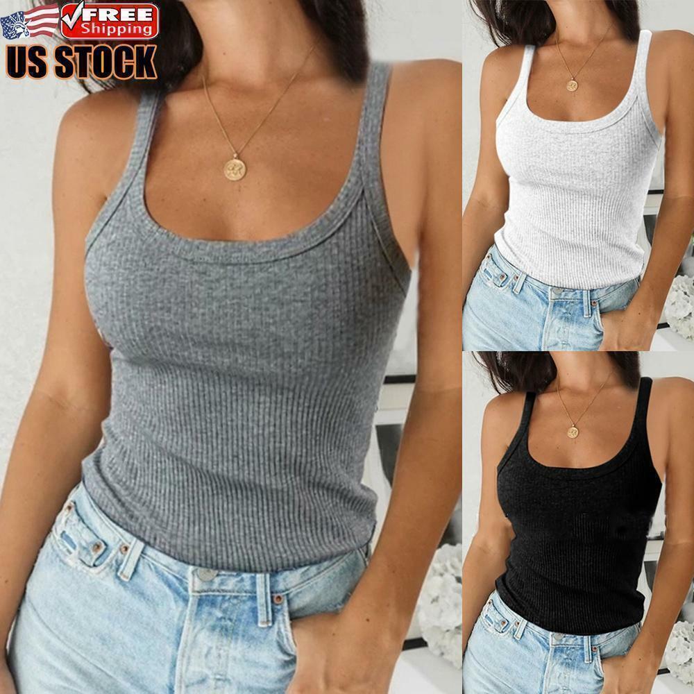 Women Sleeveless Vest Tank Tops Ladies Slim Fit Cami Summer Solid Blouse T Shirt