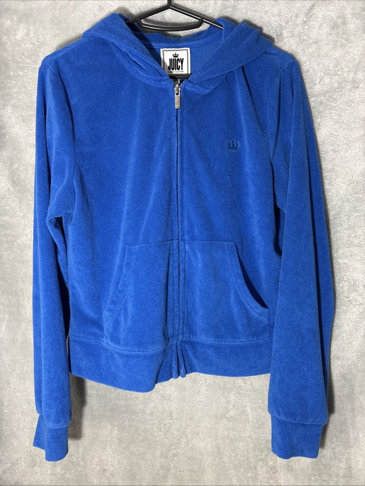Juicy Couture Women's Blue Velour Full Zip Hoodie Medium 🔥