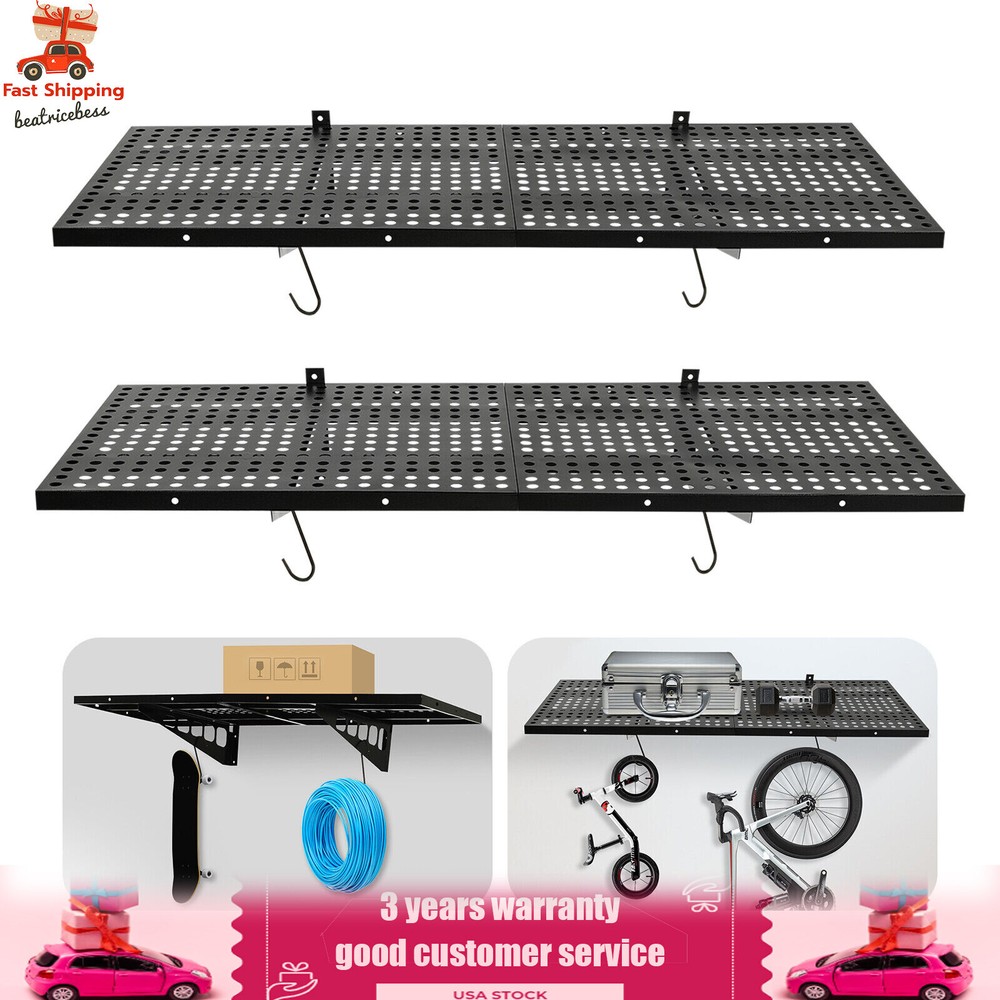 2 Pcs Garage Shelf Heavy Duty Floating Storage Wall Shelving Support 20x48 Inch
