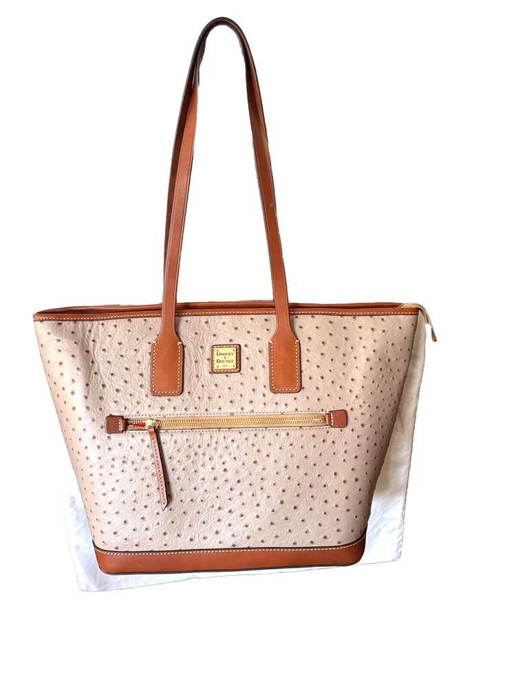 Dooney & Bourke Large Tote Handbag Light Taupe Ostrich Embossed Leather NWT $368