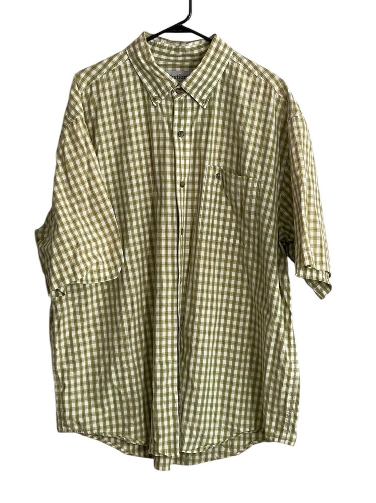 Carhartt Shirt MENS 2XL Plaid Short Sleeve Button Down XXL Green Check Plaid