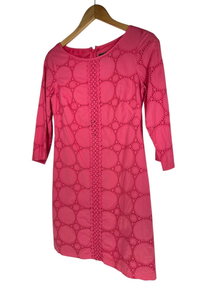 Jessica Howard Midi Dress 4P Petite Candy Pink Crochet Embroidered Babydoll