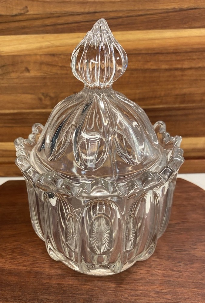 Vintage Lead Crystal Candy Dish with Arch Lid Clear Glass