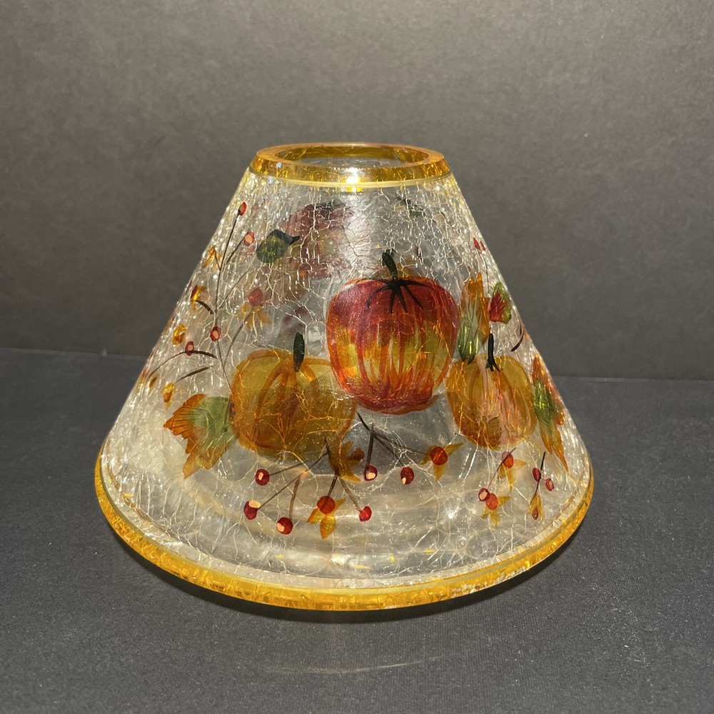 Yankee Candle Crackle Glass Topper with Fall Pumpkins Leaves Berries