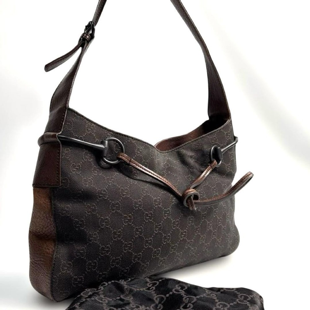 GUCCI GG Canvas Brown Shoulder Bag Authentic F06181586