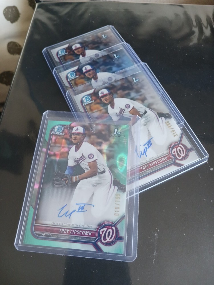 2022 Bowman Chrome Trey Lipscomb Autographed 4 Cards 1 Green 3 Refractors Mint