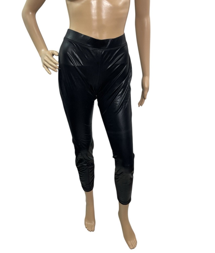 Express Women’s Size Medium Elastic Waist Pull On Black Faux Leather Leggings