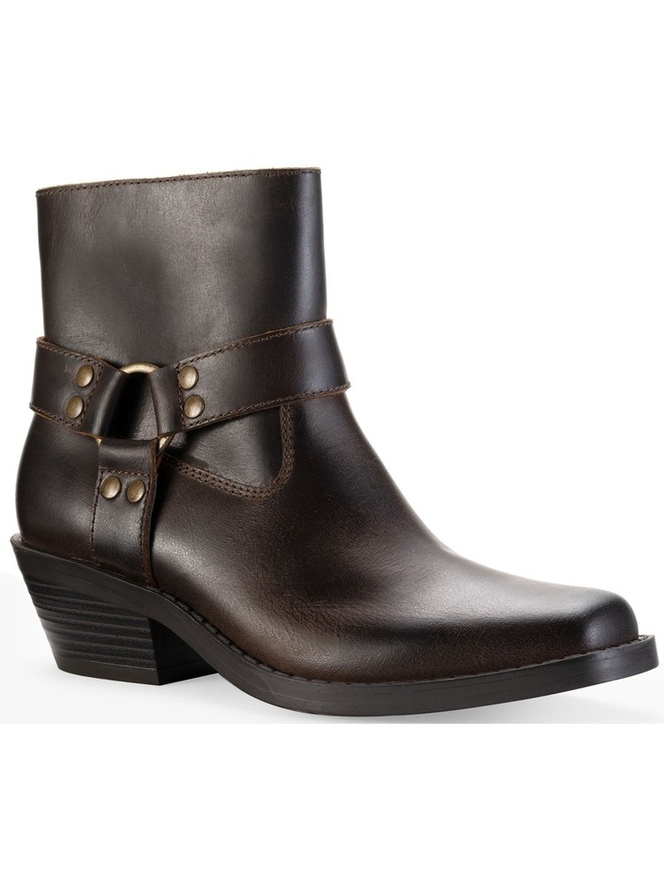 SUN STONE Womens Brown Non-Slip Square Toe Stacked Heel Leather Booties 5
