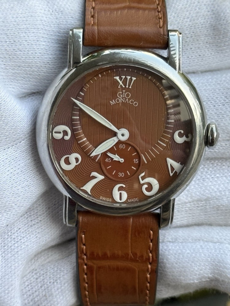 Gio Monaco Swiss Made Brown Leather Watch with Brown Dial