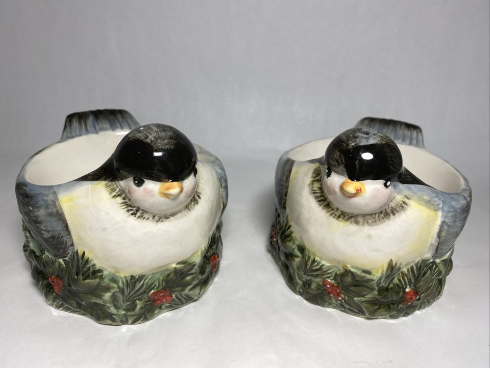 Vintage Susan Winget Ceramic Bird Christmas Candy Dish Bowl Set Of 2 - 6.5” W